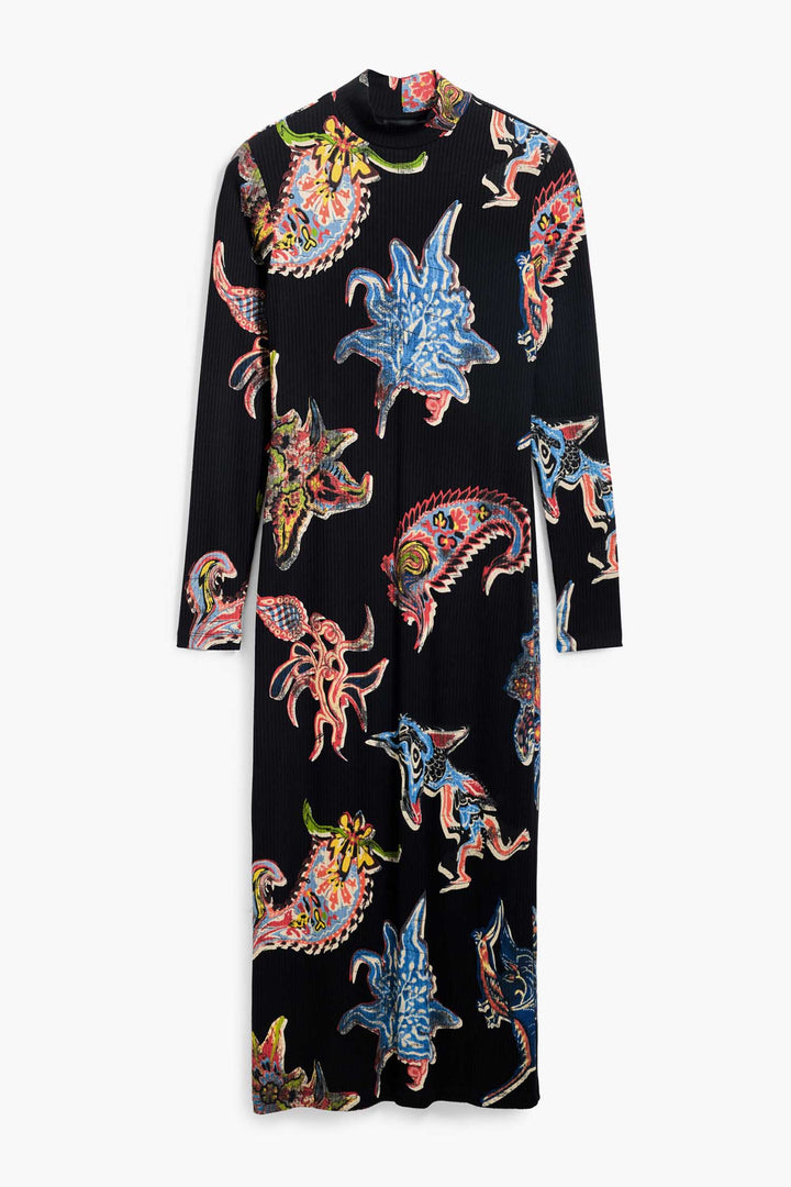 Paisley Print Mock Neck Midi Dress