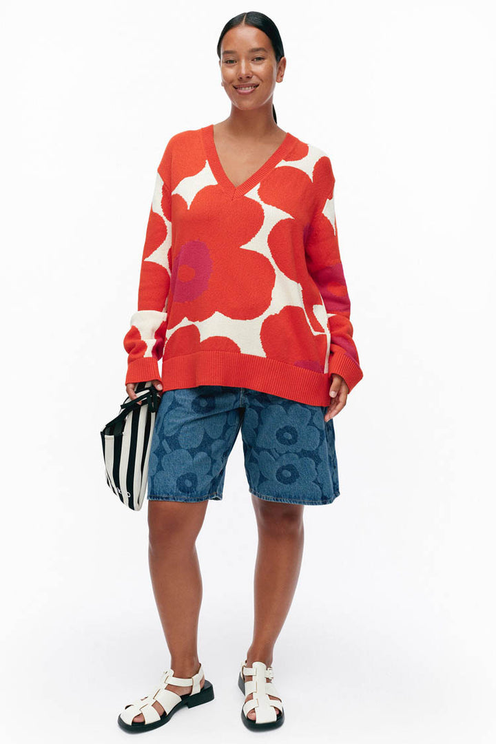 Paiva Unikko Knitted Cotton Pullover in Orange