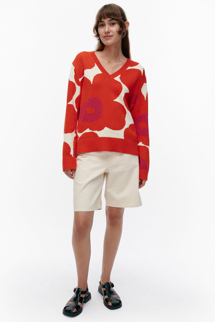 Paiva Unikko Knitted Cotton Pullover in Orange