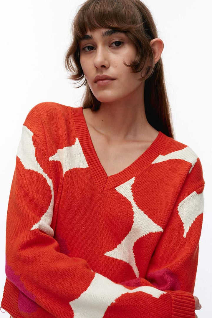Paiva Unikko Knitted Cotton Pullover in Orange