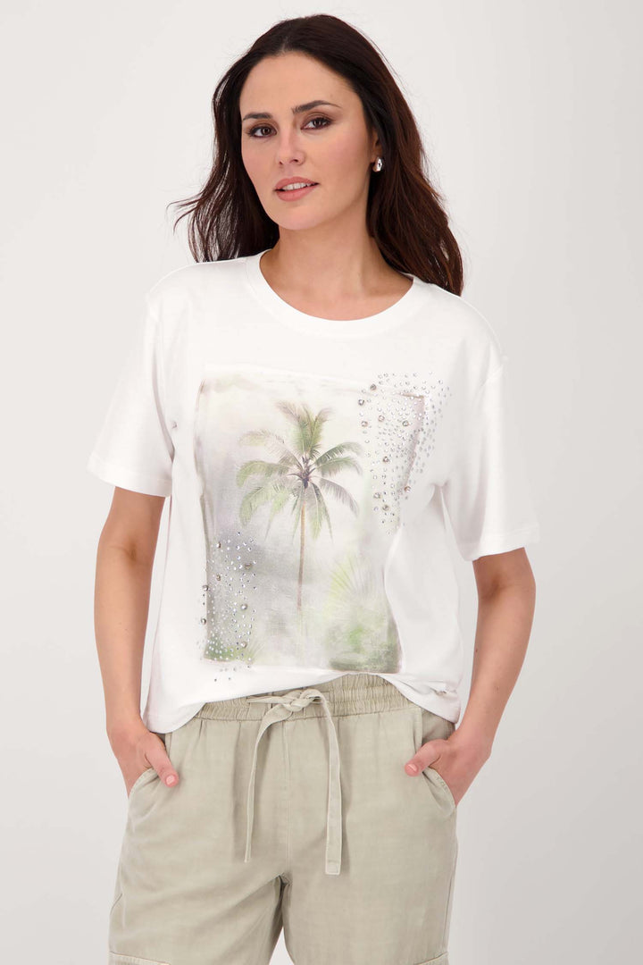 Palm Tree Printed T-Shirt w Rhinestones
