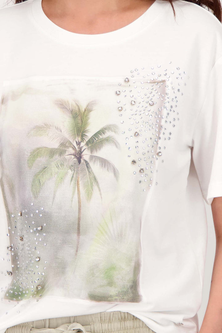 Palm Tree Printed T-Shirt w Rhinestones