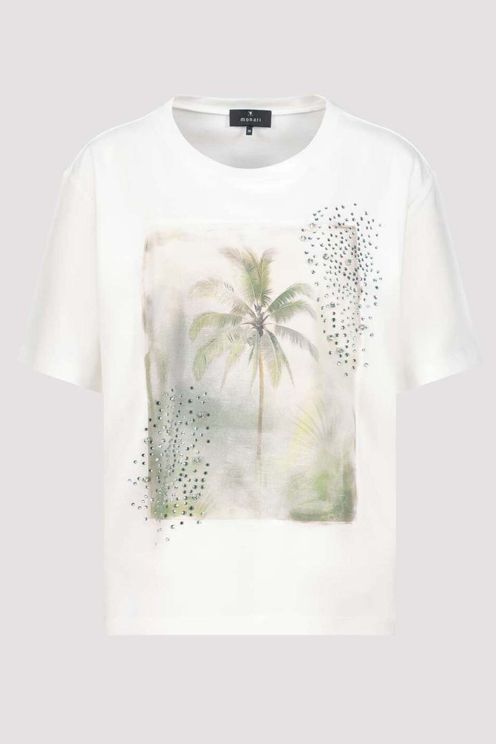 Palm Tree Printed T-Shirt w Rhinestones