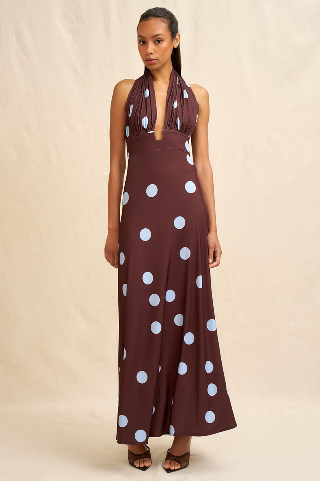 Paloma Polka Ankle Dress in Brown Blue | FINAL SALE
