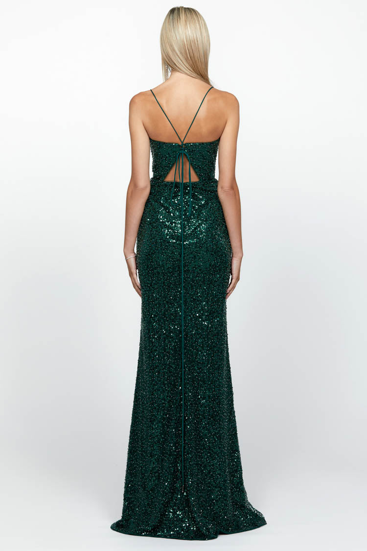 Pamella Lace Up Back Gown in Emerald