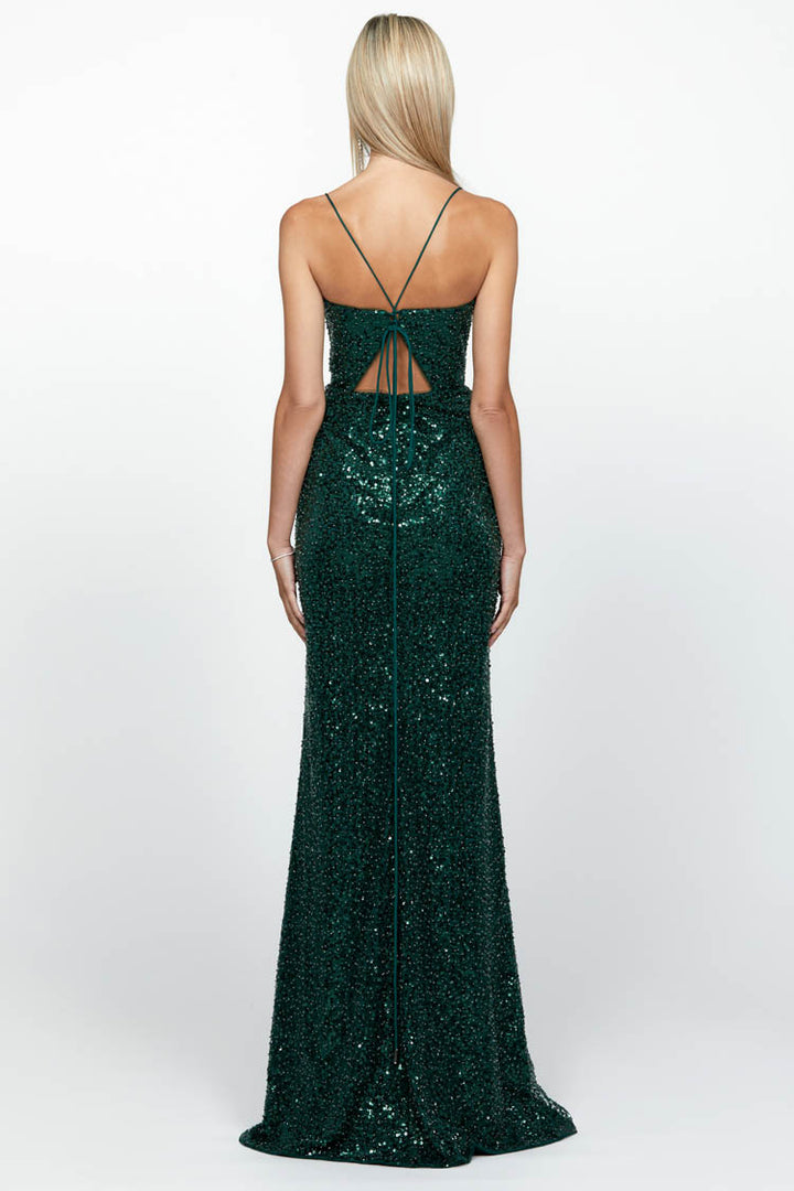 Pamella Lace Up Back Gown in Emerald