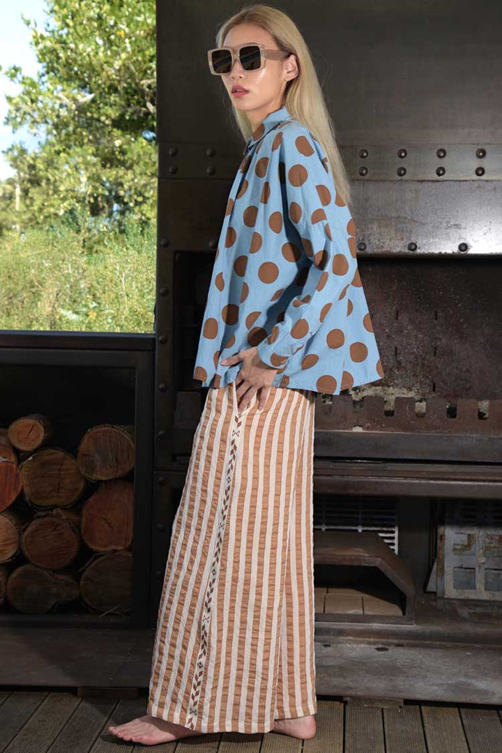 Half Cut Pant in Coffee Stripe | FINAL SALE