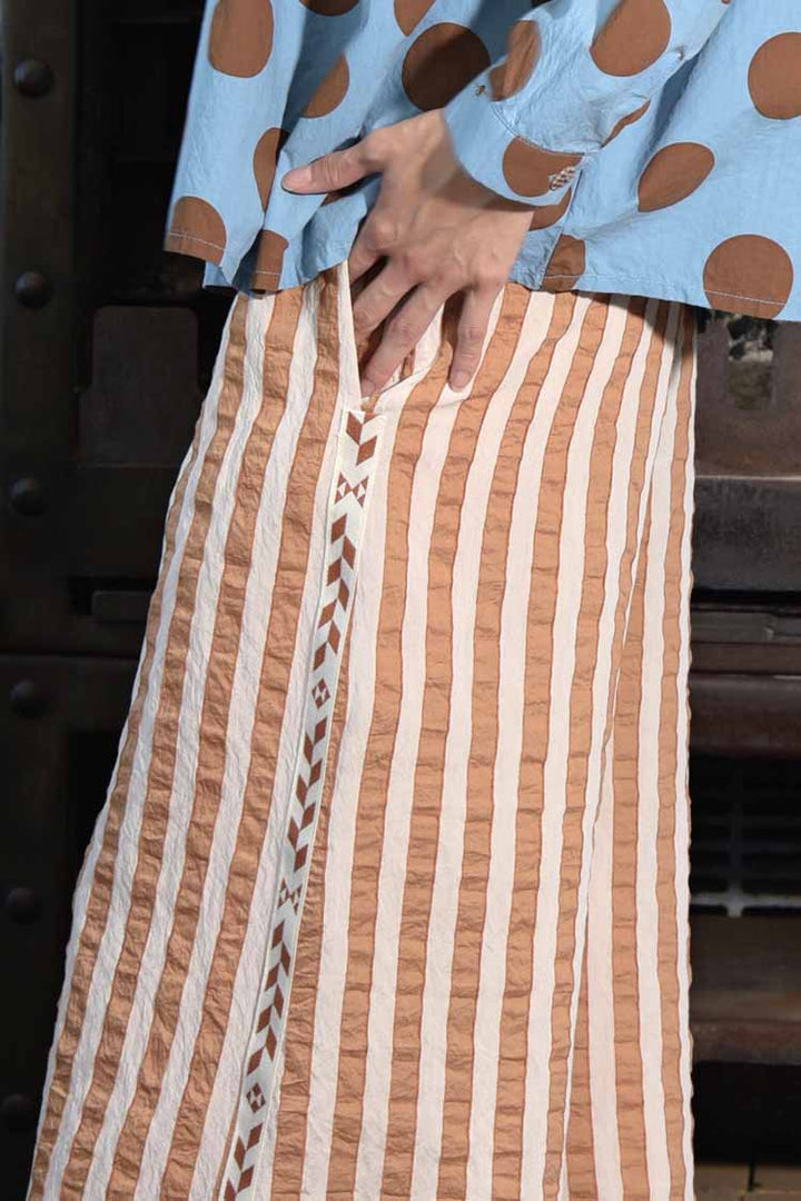 Half Cut Pant in Coffee Stripe | FINAL SALE