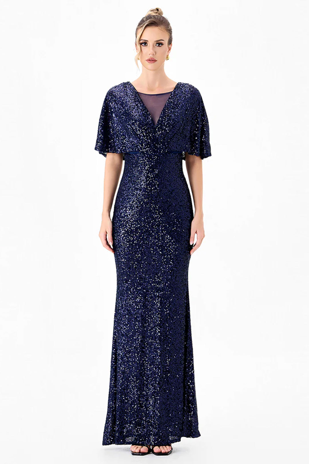 Paola Flutter Sequin Maxi Dress in Navy