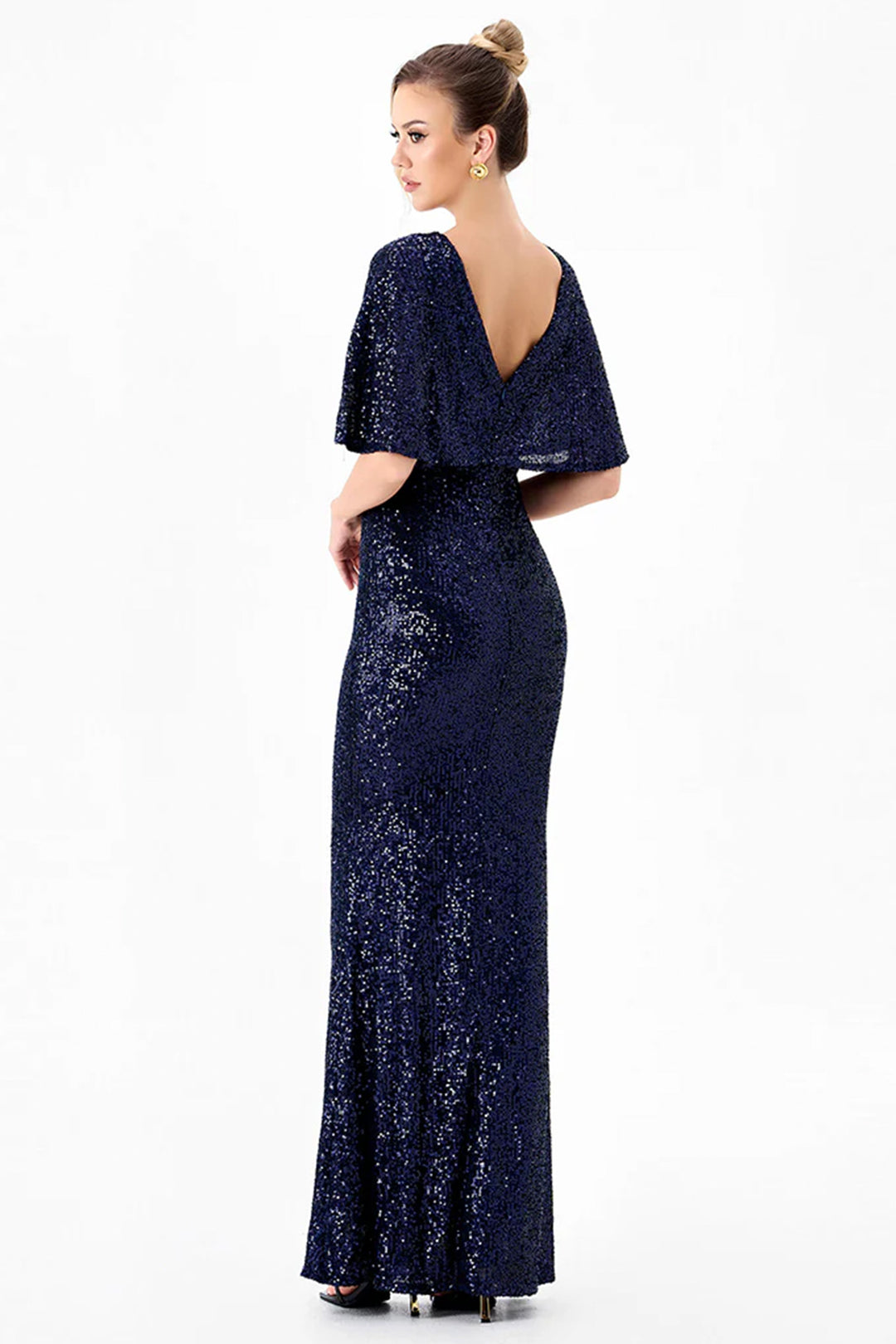 Paola Flutter Sequin Maxi Dress in Navy