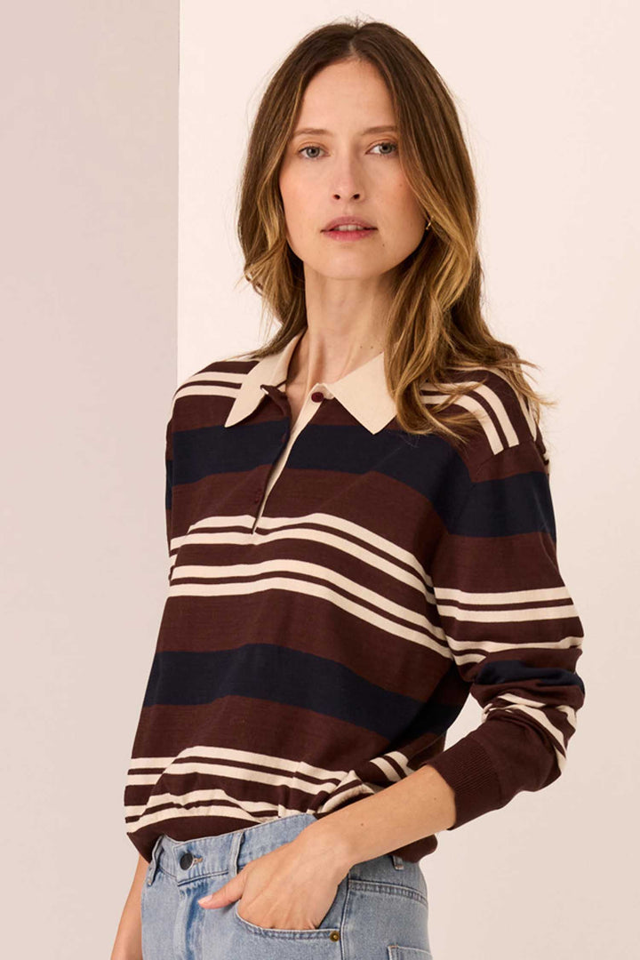 Parrel Polo Jersey in Choc/Pebble/Ink Stripe