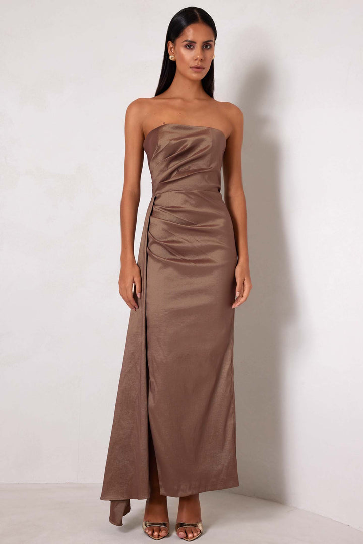 Paulina Strapless Maxi Dress in Cocoa