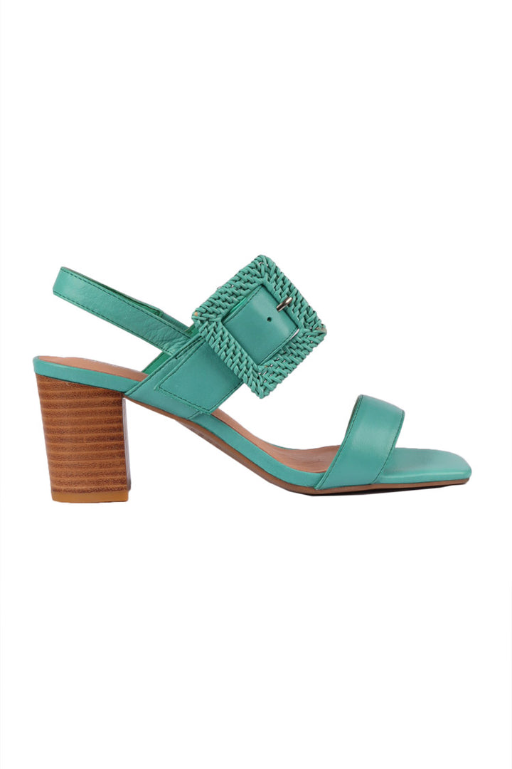 Peace Heeled Leather Sandals in Emerald