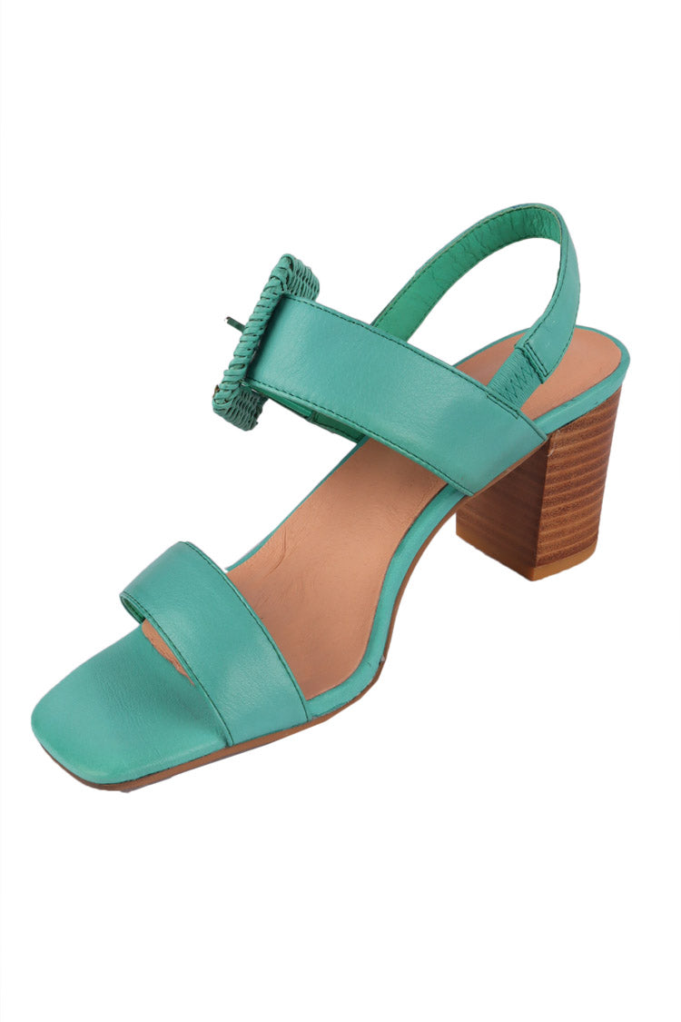 Peace Heeled Leather Sandals in Emerald