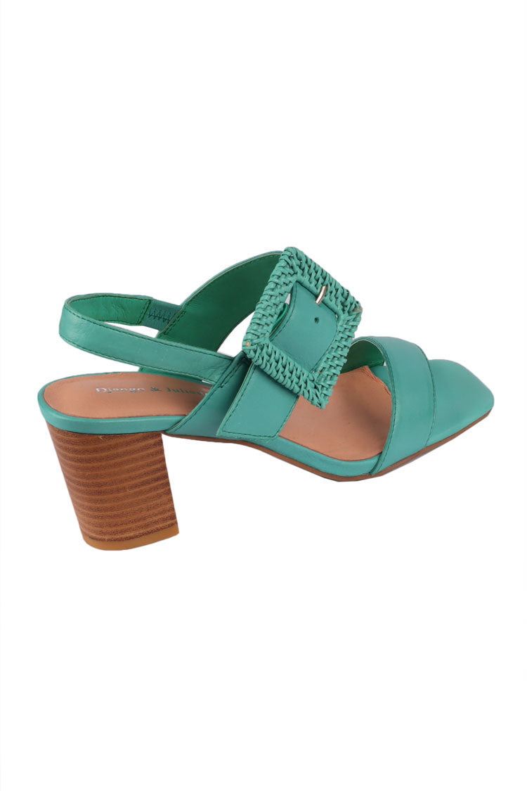 Peace Heeled Leather Sandals in Emerald