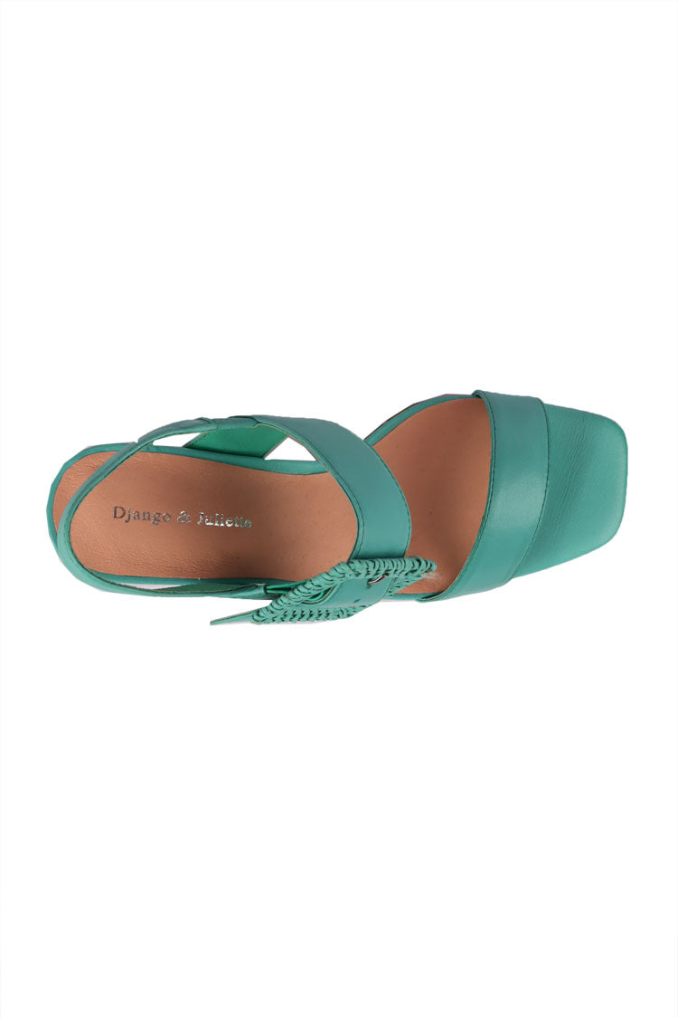 Peace Heeled Leather Sandals in Emerald