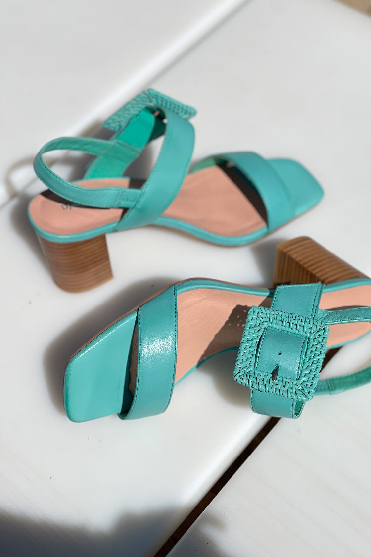 Peace Heeled Leather Sandals in Emerald