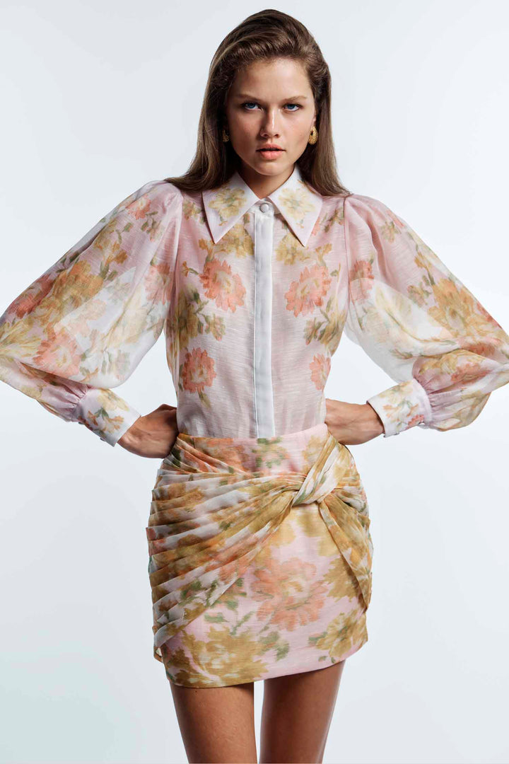 Peach Dream Balloon Sleeve Blouse