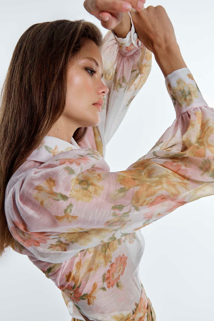 Peach Dream Balloon Sleeve Blouse