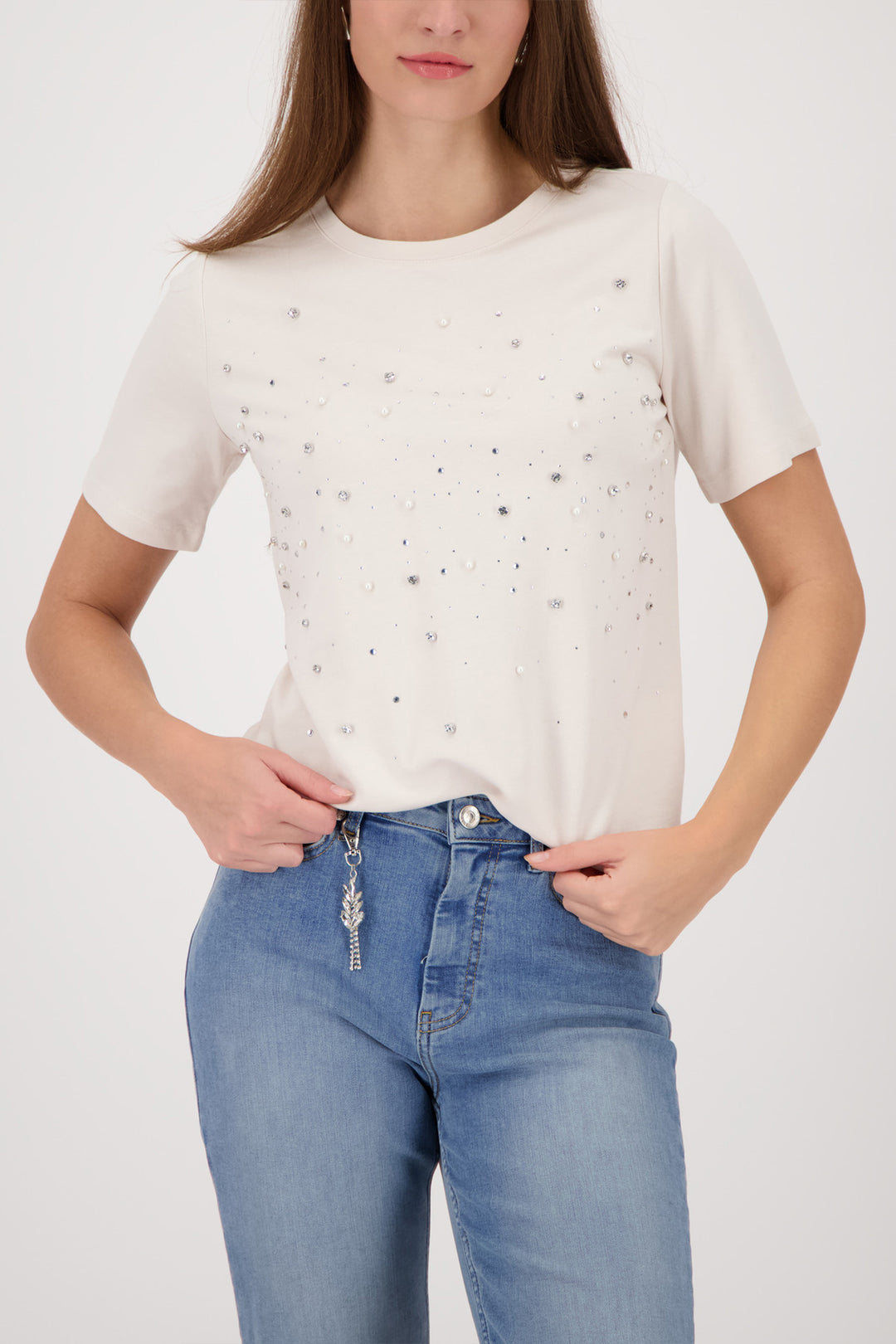 Pearl + Jewel Tee in Beige