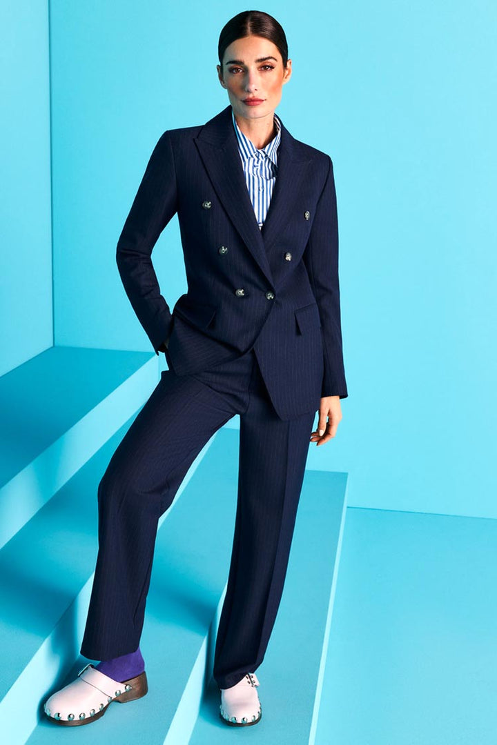 Pinstripes Straight Pants in Midnight Blue