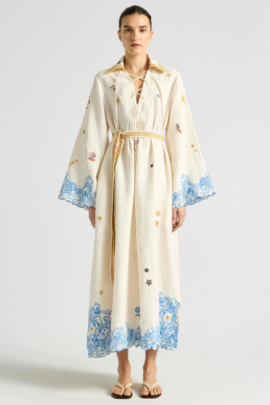 Pipeline Scallop Hem Kaftan Dress in Mist