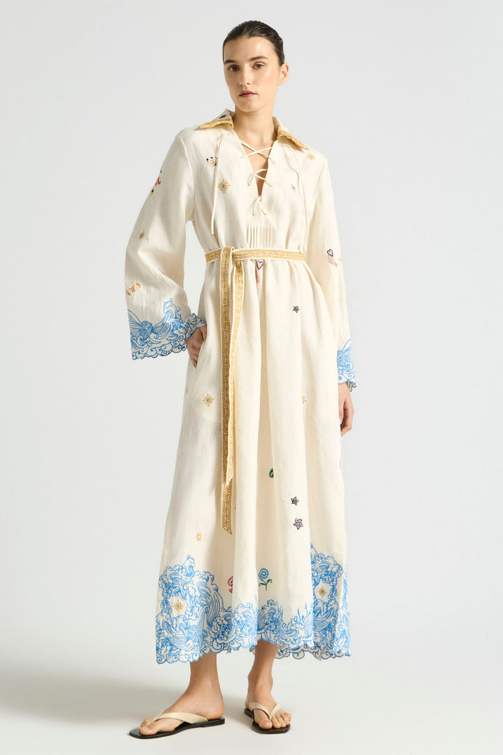 Pipeline Scallop Hem Kaftan Dress in Mist