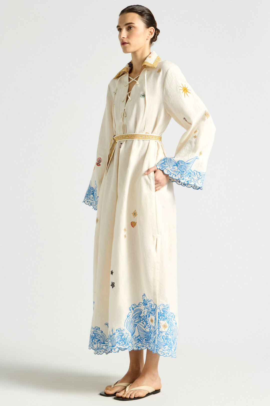 Pipeline Scallop Hem Kaftan Dress in Mist