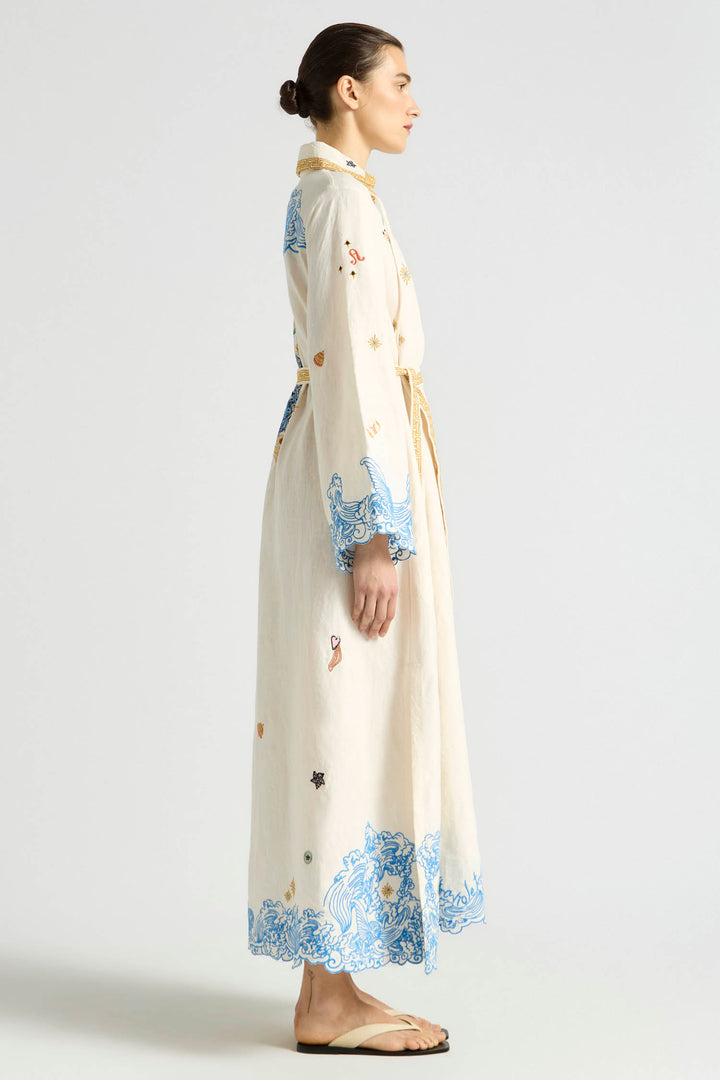 Pipeline Scallop Hem Kaftan Dress in Mist