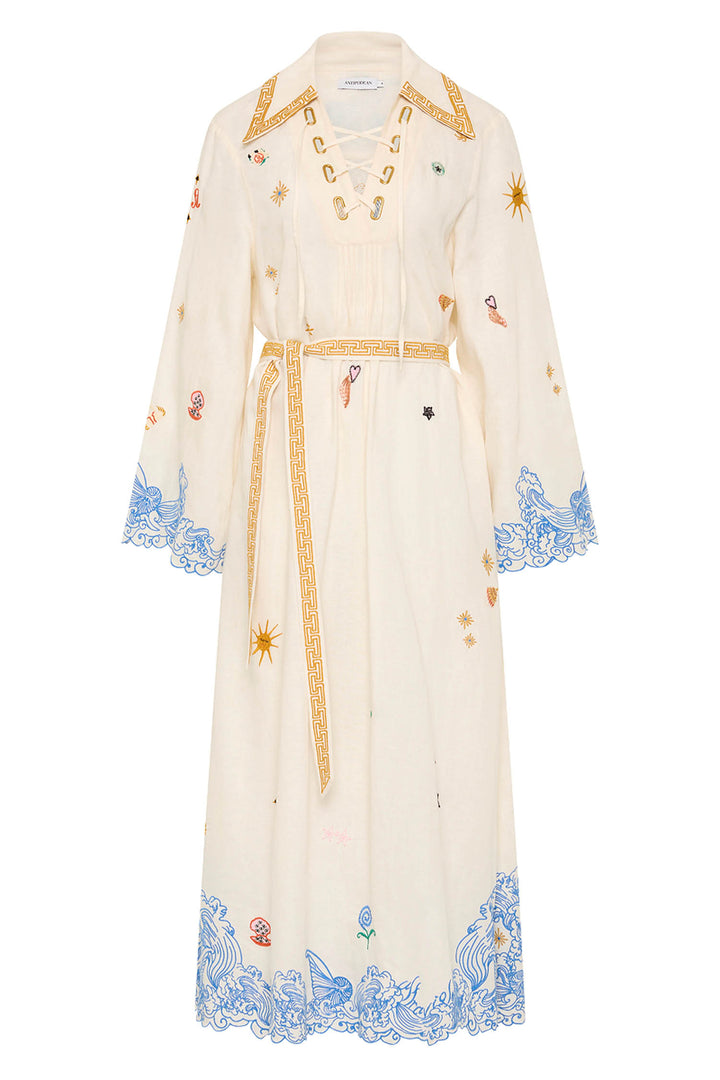 Pipeline Scallop Hem Kaftan Dress in Mist