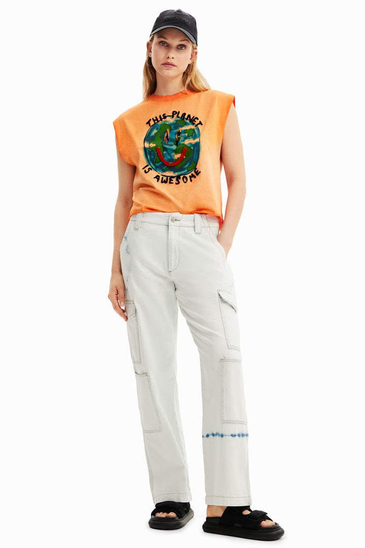 Planet Washed-effect Sleeveless T-Shirt