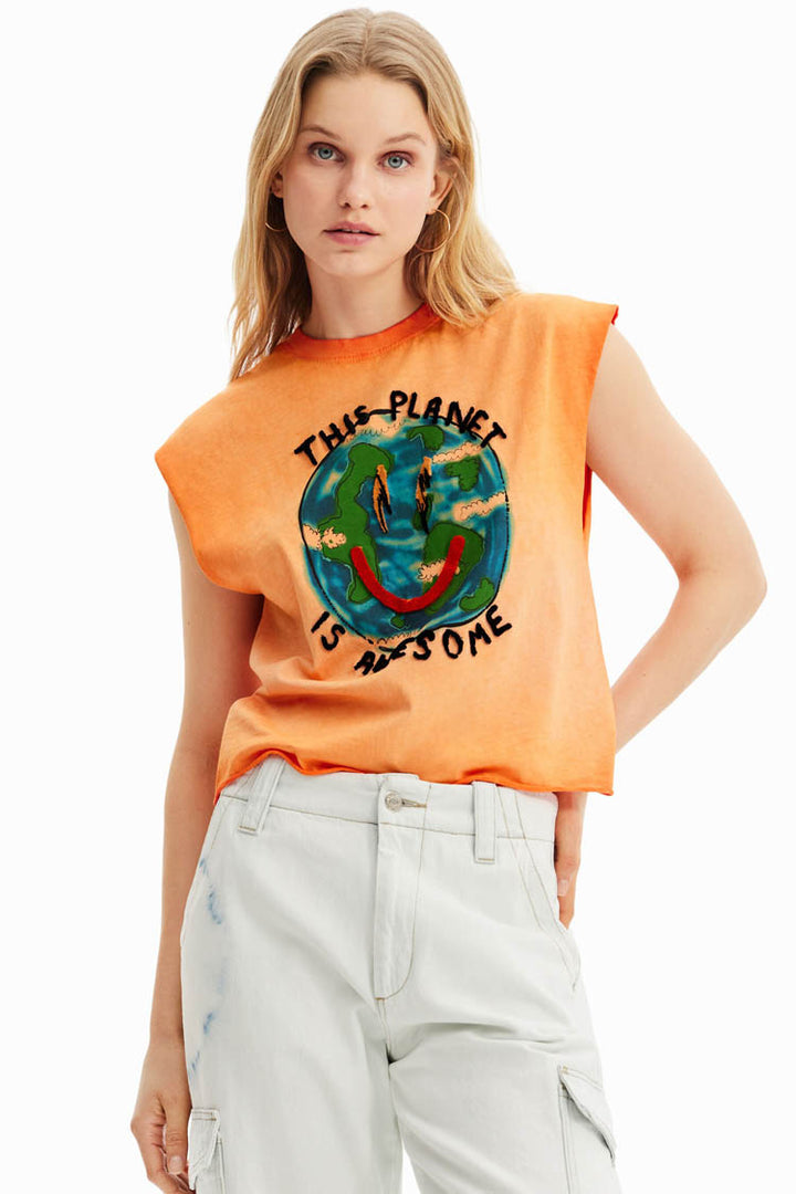 Planet Washed-effect Sleeveless T-Shirt