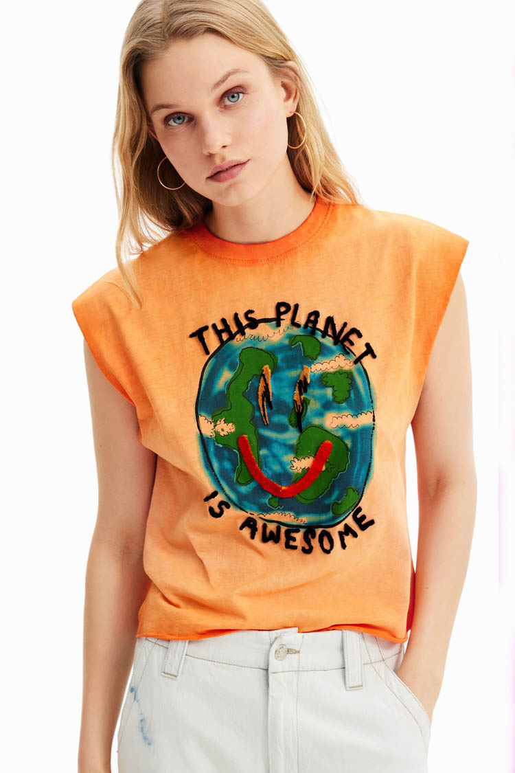 Planet Washed-effect Sleeveless T-Shirt