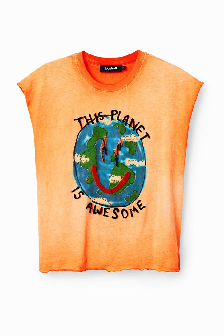 Planet Washed-effect Sleeveless T-Shirt
