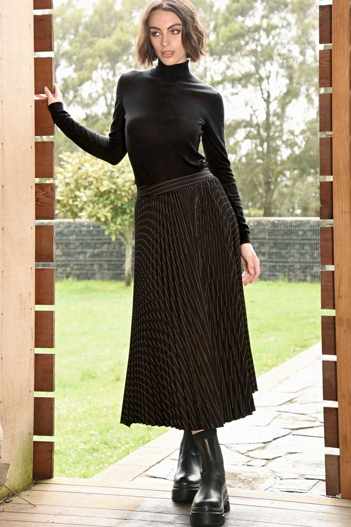 Take a Pleat Skirt in Black Pinstripe | FINAL SALE