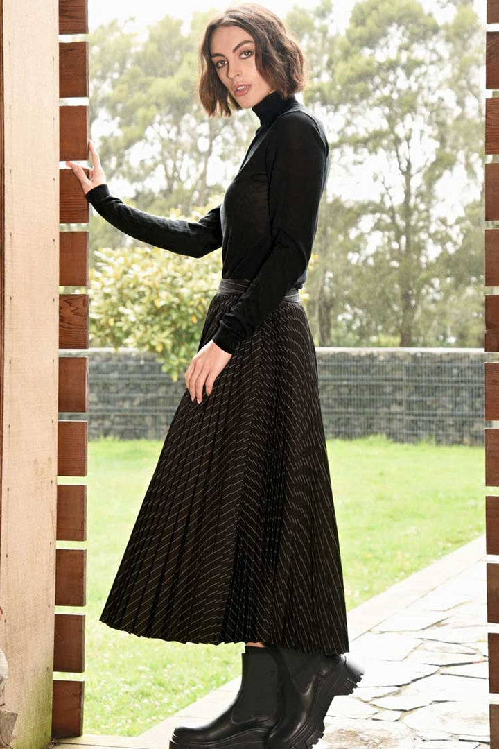 Take a Pleat Skirt in Black Pinstripe | FINAL SALE