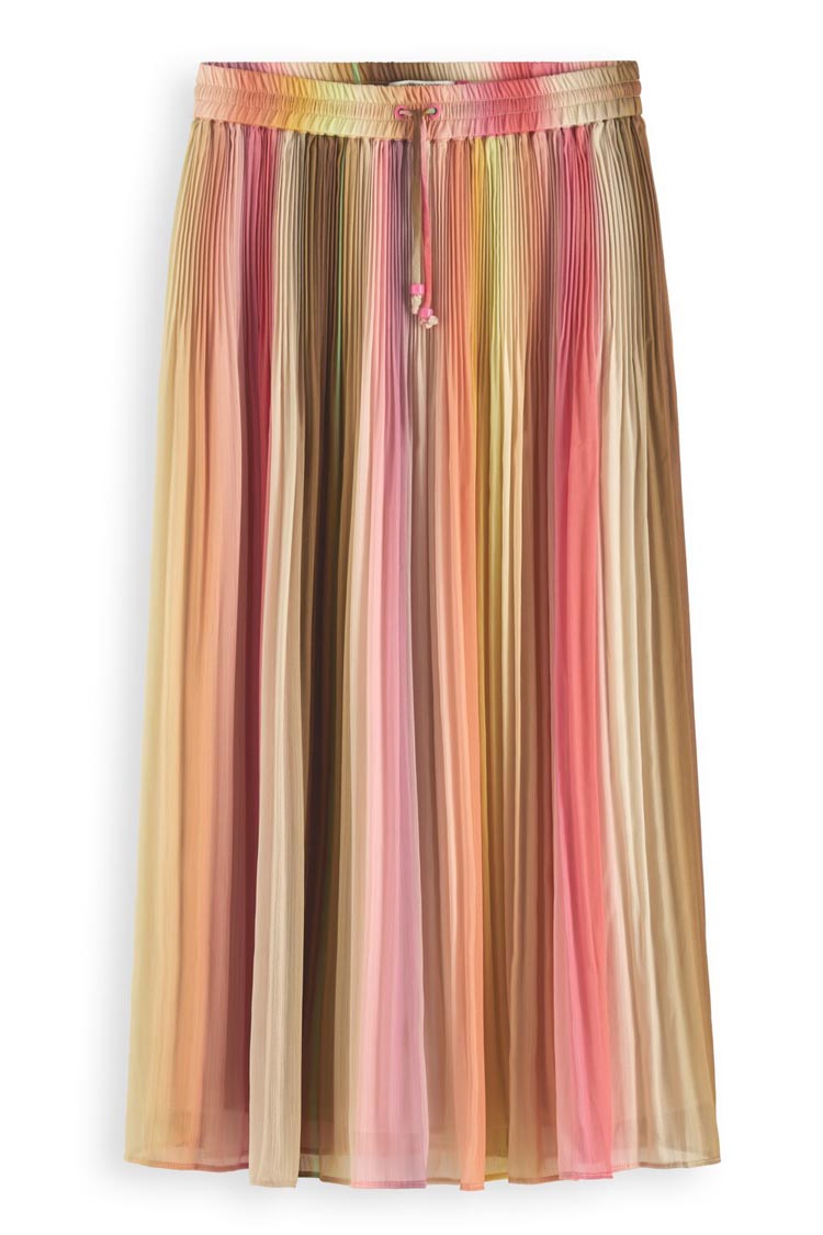 Pleated Chiffon Midi Skirt in Rainbow Ombre