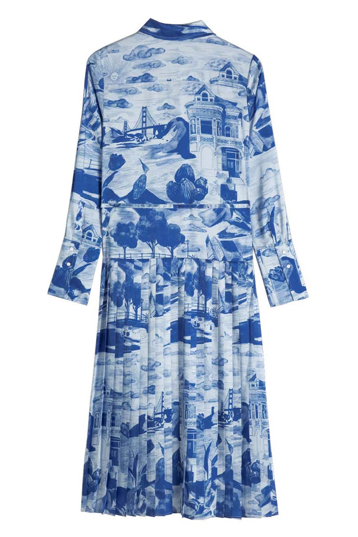 Pleated Embassy Print Maxi Dress in Journey of the Free Mind Blue