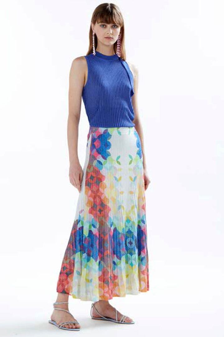 Pleated Long Knit Skirt in Rainbow