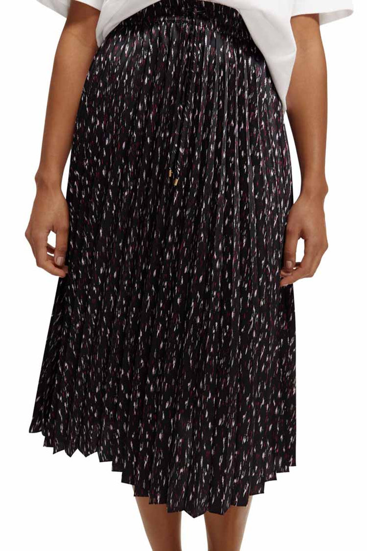 Pleated Printed Midi Skirt in Ikat Rain