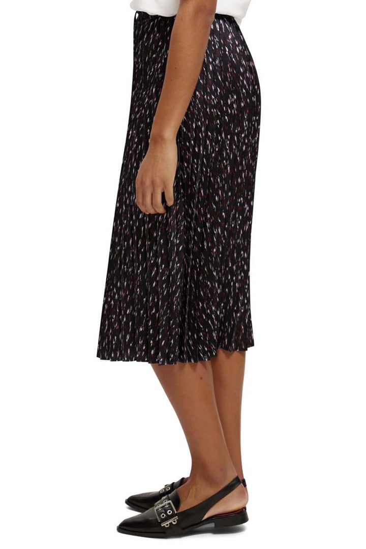 Pleated Printed Midi Skirt in Ikat Rain