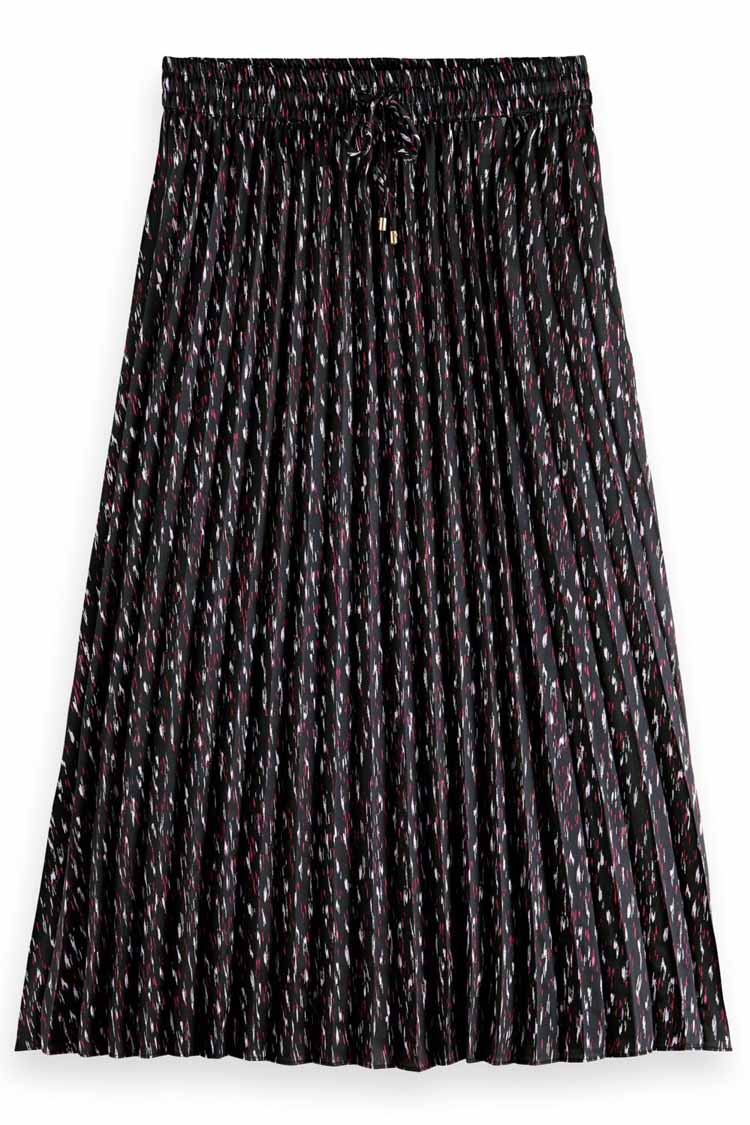 Pleated Printed Midi Skirt in Ikat Rain