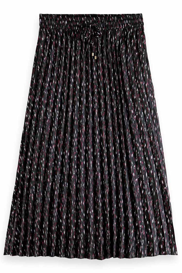 Pleated Printed Midi Skirt in Ikat Rain