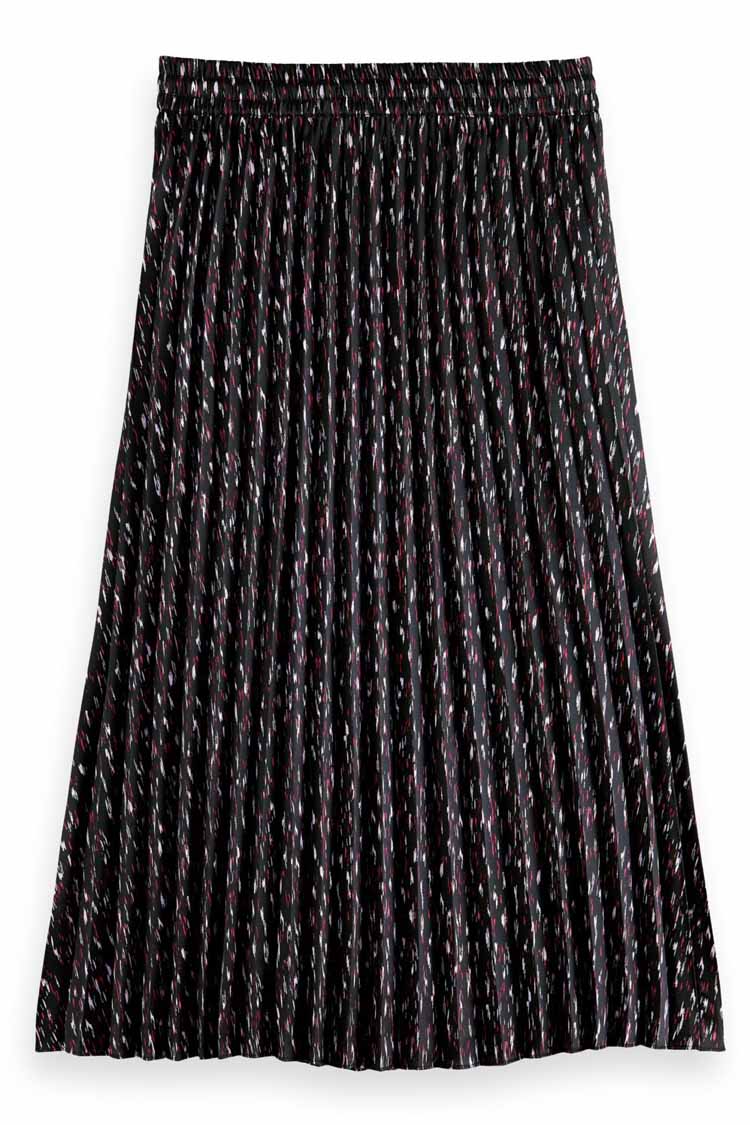 Pleated Printed Midi Skirt in Ikat Rain