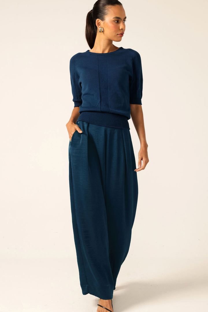 Pleated Trouser in Steele Blue