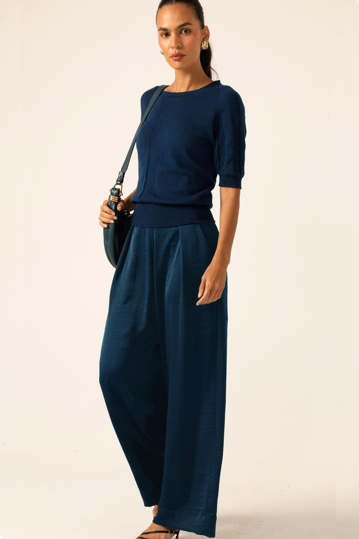 Pleated Trouser in Steele Blue