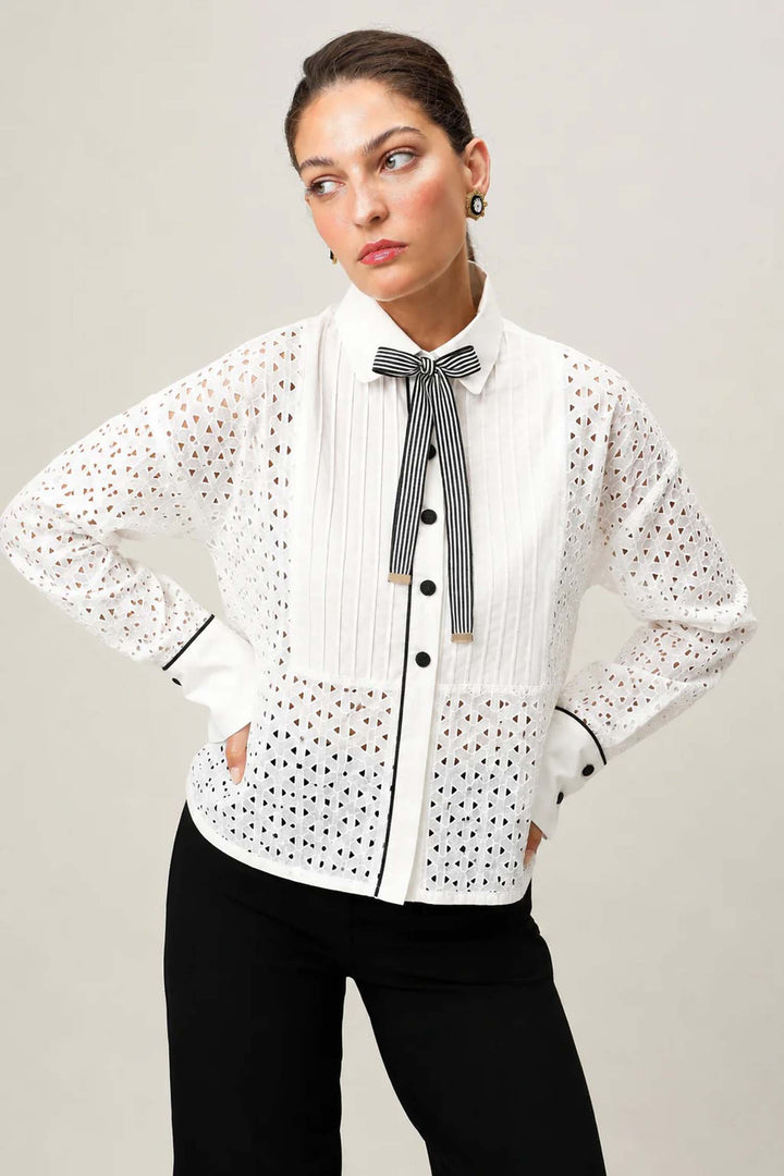 Plisse Shirt in Ivory