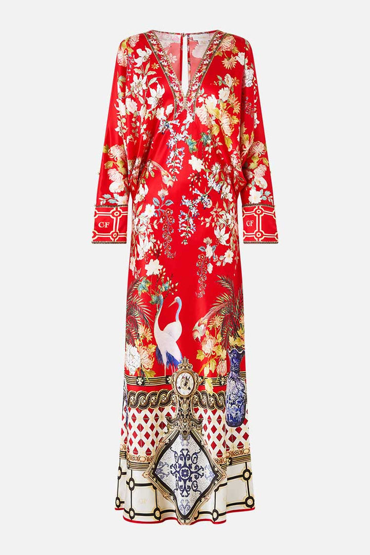 Plunge Neck Draped Shoulder Dress In Lisboa Luxe