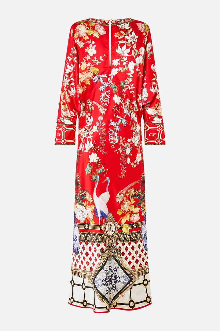 Plunge Neck Draped Shoulder Dress In Lisboa Luxe