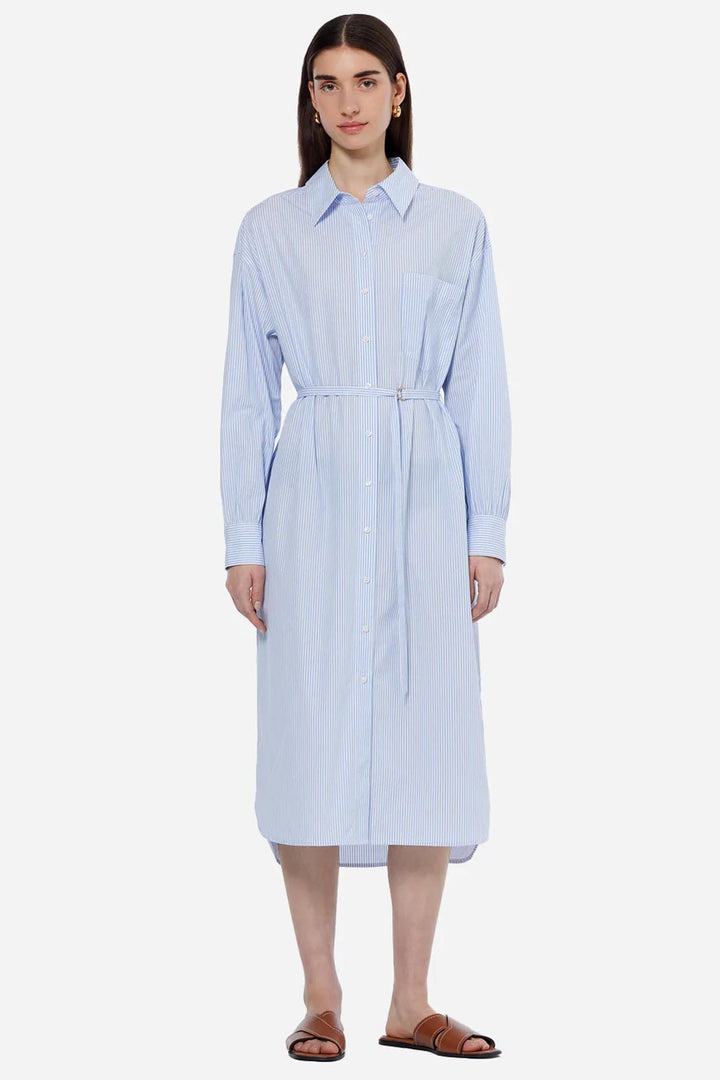Poplin Shirt Dress in Blue Stripe